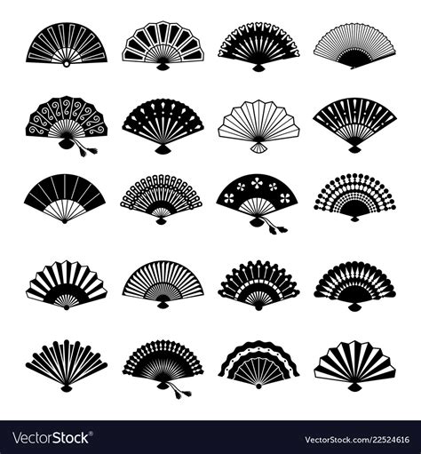 Oriental fans silhouettes Royalty Free Vector Image