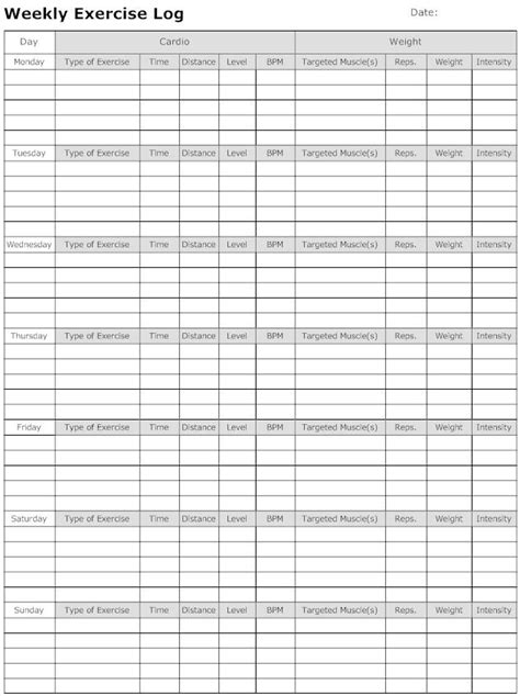 6 Best Images of Cardio Workout Log Template Free Printable Printable Exercise Log Workout ...