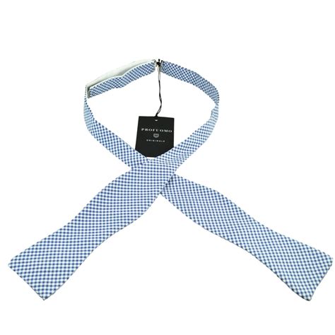 Profuomo White & Royal Blue Gingham Checked Cotton 2 Piece Adjustable Self Tie Bow Tie from Ties ...