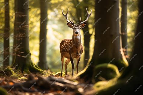 Premium AI Image | a deer standing in a forest with trees