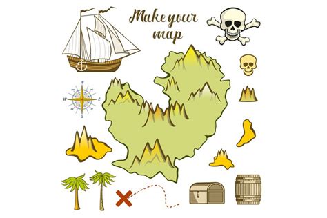 Map of island - game for kids with ship, island