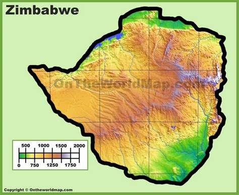 Zimbabwe physical map - Ontheworldmap.com