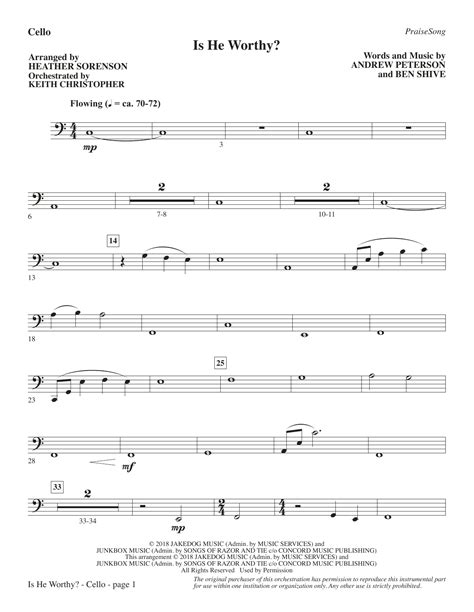 Is He Worthy? (Chamber Orchestra) (arr. Heather Sorenson) - Cello by Andrew Peterson Sheet Music ...