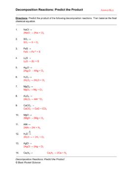 Predict the Product of Decomposition Reactions Chemistry Worksheet