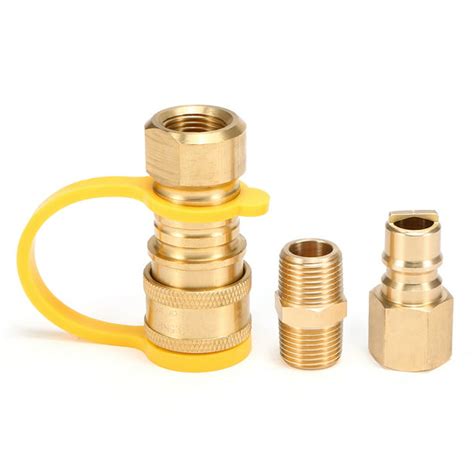 Solid Brass 3/8-Inch NPT Natural Gas Quick Connect Fittings Propane Hose Quick Disconnect Kit ...