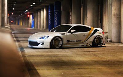 Download Subaru BRZ, 2017 cars, low rider, Rocket Bunny, white subaru, tuning wallpapers for ...