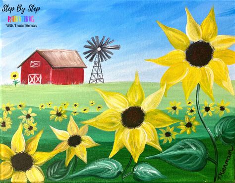 Sunflower Farm Acrylic Painting Tutorial - Step By Step Painting With ...