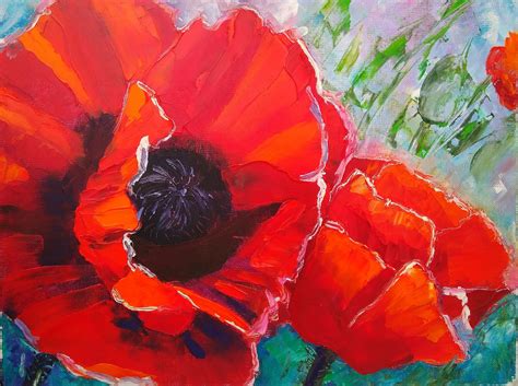 Poppy Flower Original Oil Painting On Canvas Wall Art flower Home Decor ...