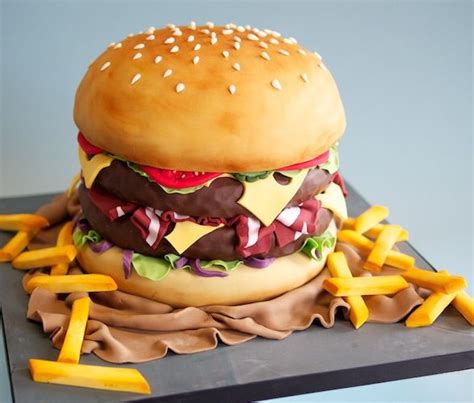 Giant Hamburger Cake | Burger cake, Burger and chips, Hamburger cake