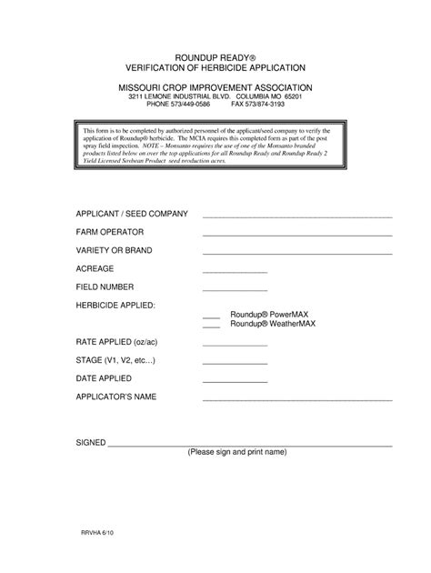 Fillable Online moseed Roundup Ready Verification of Herbicide Application 2010 - moseed Fax ...