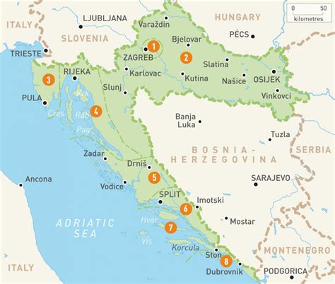 Map of croatian islands - Map of croatia and islands (Southern Europe - Europe)