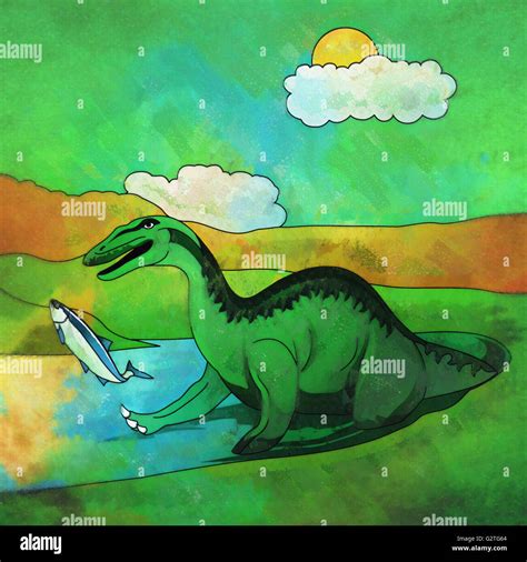 Dinosaur in the habitat. Illustration Of Baryonyx Stock Photo - Alamy