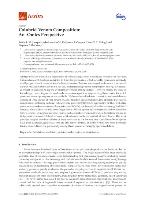 (PDF) Colubrid Venom Composition: An -Omics Perspective | Stephen Mackessy - Academia.edu