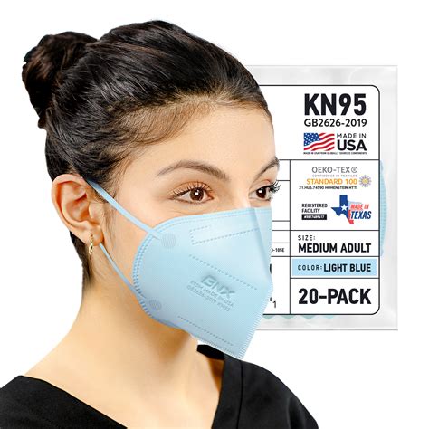 BNX KN95 Mask (E95M), Made in USA KN95 Face Mask, Light Blue (Adult ...