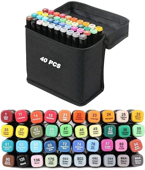 40 Colours Art Markers Set Twin Marker Pens Broad Fine Point Graphic Marker Pen Architecture ...