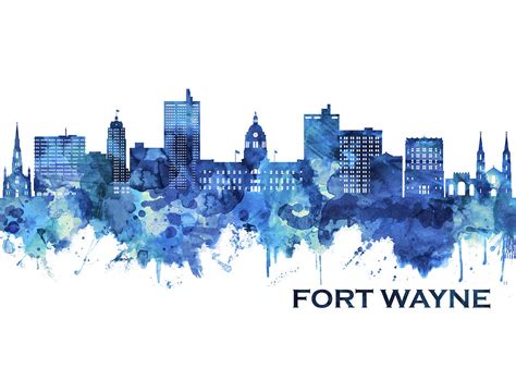 Fort Wayne Indiana Skyline Blue Mixed Media by NextWay Art - Pixels