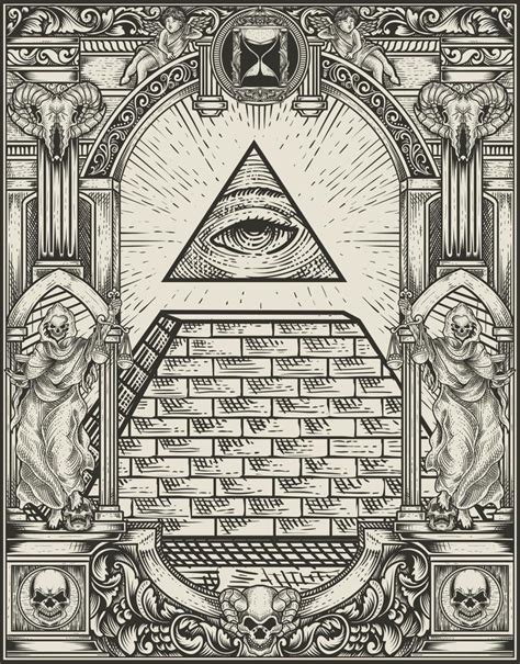 illustration illuminati pyramid with engraving style 13487895 Vector ...
