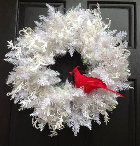 Winter White Christmas Wreath holiday wreath with Cardinal