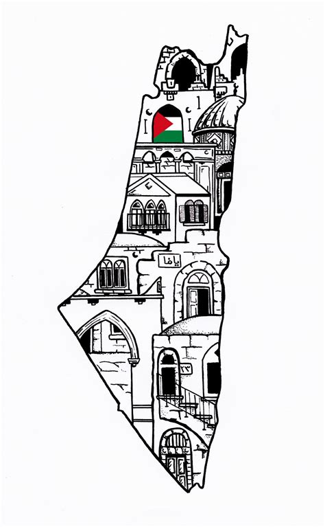 Palestine Illustration Print A4 Palestinian Map, Jerusalem - Etsy