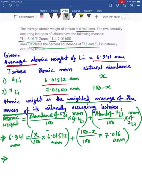 SOLVED:The average atomic weight of lithium is 6.941 amu. The two ...