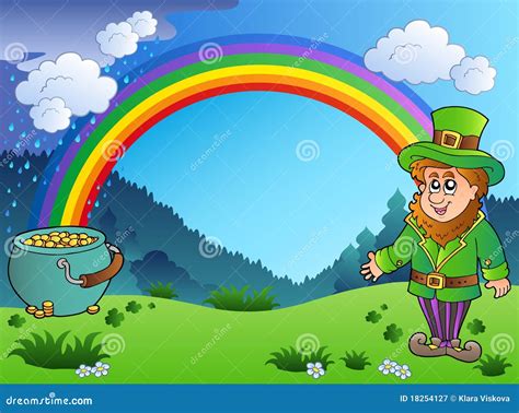 Meadow With Rainbow And Leprechaun Stock Vector - Illustration of cute, culture: 18254127