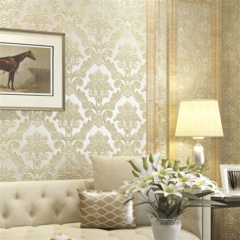 Victorian Yellow 3D Damask Wallpaper For Walls Vintage Damask Wall Paper Roll Wall Coverings 10M ...