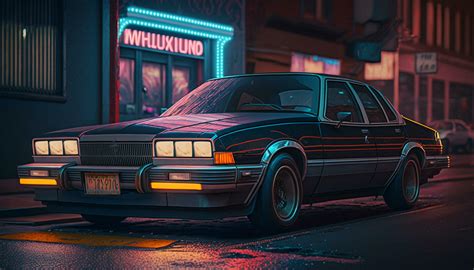 Cruising Down Memory Lane 80s Car on a Neon-Lit Street 24061522 Stock Photo at Vecteezy