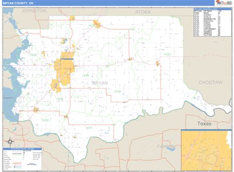 Bryan County, Oklahoma Zip Code Wall Map | Maps.com.com