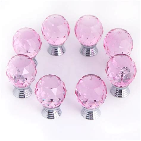 8pcs/Set 30mm Cut Crystal Glass Door Knobs Kitchen Cabinet Drawer Handle New Pink Color-in ...