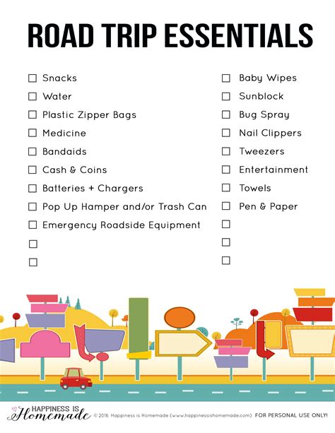 Road Trip Checklist Printable