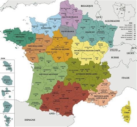 Departement France map - Map of France department (Western Europe - Europe)