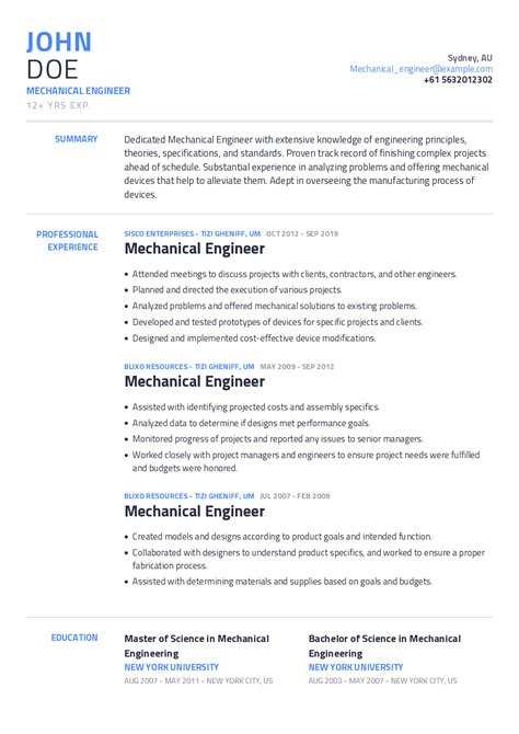 Mechanical Engineer Resume Example With Content Sample | CraftmyCV