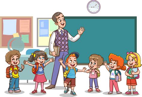 happy cute little kids boy and girl study with teacher.illustrations of ...