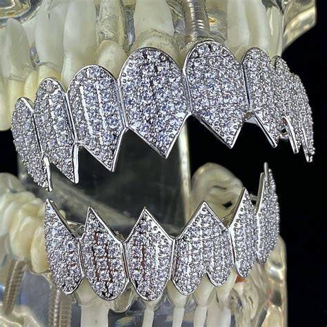 Silver Shark Teeth Iced CZ Flooded Out Grillz Set in 2022 | Silver shark, Grillz, Diamond grillz