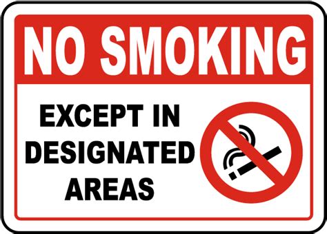 No Smoking Except In Designated Areas Sign - Claim Your 10% Discount