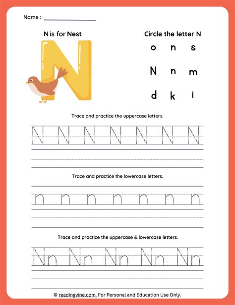 Tracing Letter N | Worksheets for Preschool