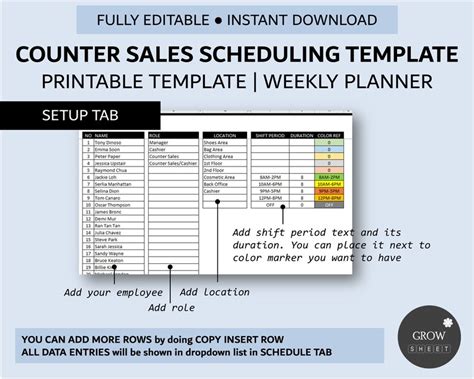 Sales Scheduling Template for Excel and Google Sheets Multi Roles ...