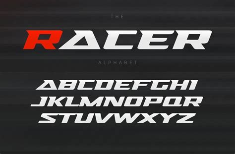 the racer font and numbers are all white with red letters on black ...