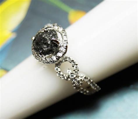 2.89 Cts Black Raw Diamond Ring, Black Diamond Ring, Black Uncut Diamond Engagement Ring, Black ...