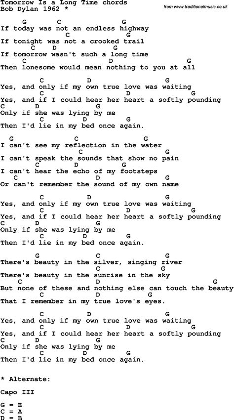 Song lyrics with guitar chords for Tomorrow Is Such A Long Time