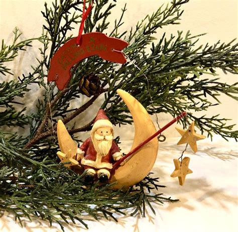 Vintage Santa Ornament, Crescent Moon Santa, Fishing for Stars, Catch a ...