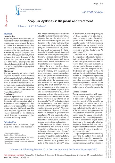 (PDF) Scapular dyskinesis: Diagnosis and treatment