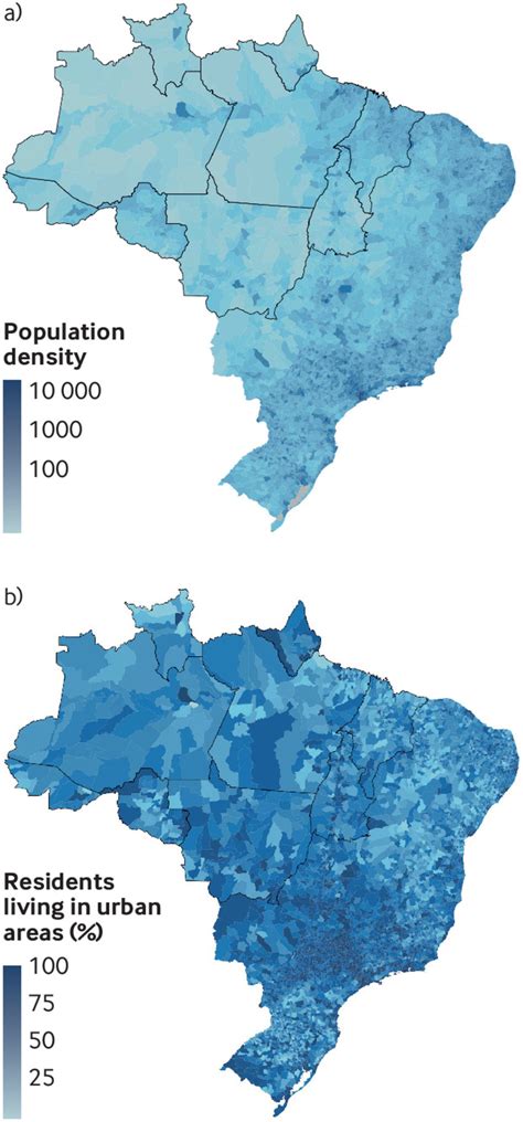 | Population density (per square km) of Brazil. Bottom: Proportion of ...