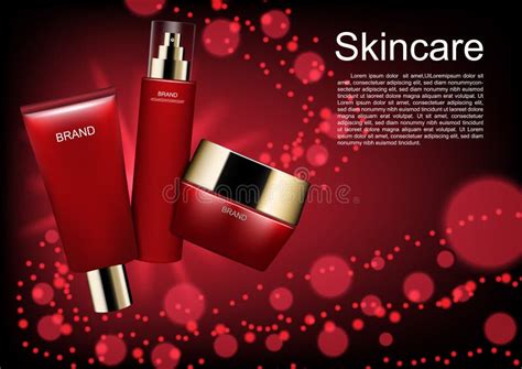 Cosmetic Ads Template, Red Cosmetic Set With Small Bubble On Dar Stock ...