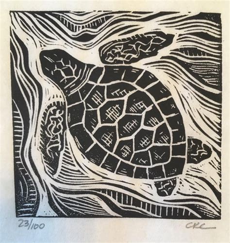 Sea Turtle Linocut Print - Etsy | Linocut prints, Woodcut art, Linocut