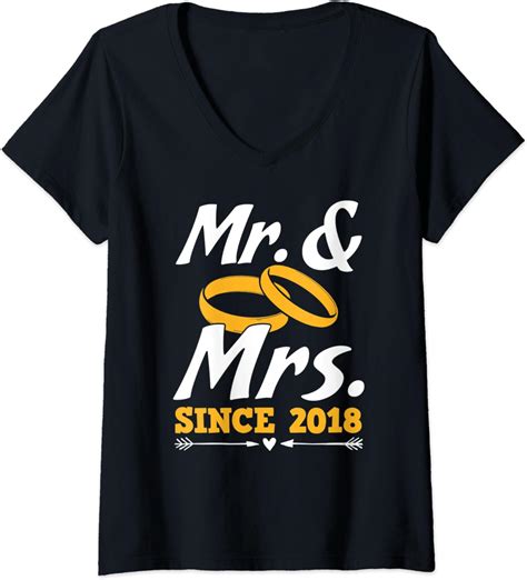 Amazon.com: Womens Mr. & Mrs. Since 2018 - Couple Mister And Misses Funny Gift V-Neck T-Shirt ...