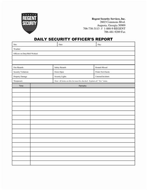 Weekly Activities Report Template Fresh Security Guard Daily Activity Report Template Checklist ...