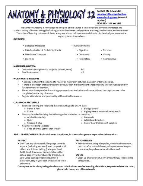 Anatomy & Physiology Course Outline - Welcome to Anatomy & Physiology ...