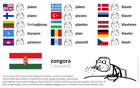 zengő (clanging; resounding) + tambura --> zongora [ˈzonɡorɑ] #unique # ...