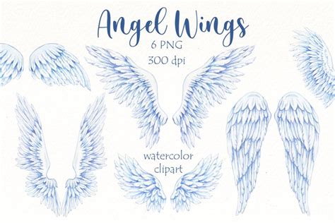 White Angel Wings watercolor clipart, memorial png (1771906)